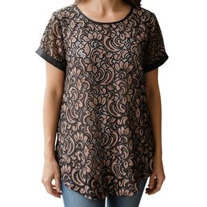 EXPRESS Burnt‎ Sienna With Black Lace Cap Sleeve Top NWOT Size Small
